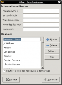 Liste des réseaux, ajouter un réseau dans Xchat.