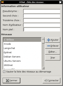 Liste des réseaux dans Xchat