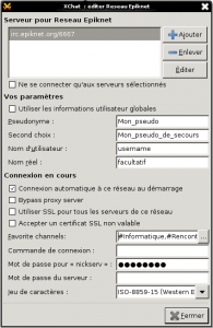 Le réseau Epiknet correctement paramétré dans Xchat.